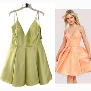 JOVANI NWT Green Shimmer Pleated A Line Dress, Size 14